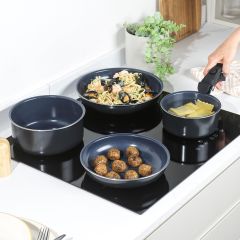 Lot de 2 poeles + 2 casseroles induction + 1 manche amovible Russell Hobbs RH03319EU7